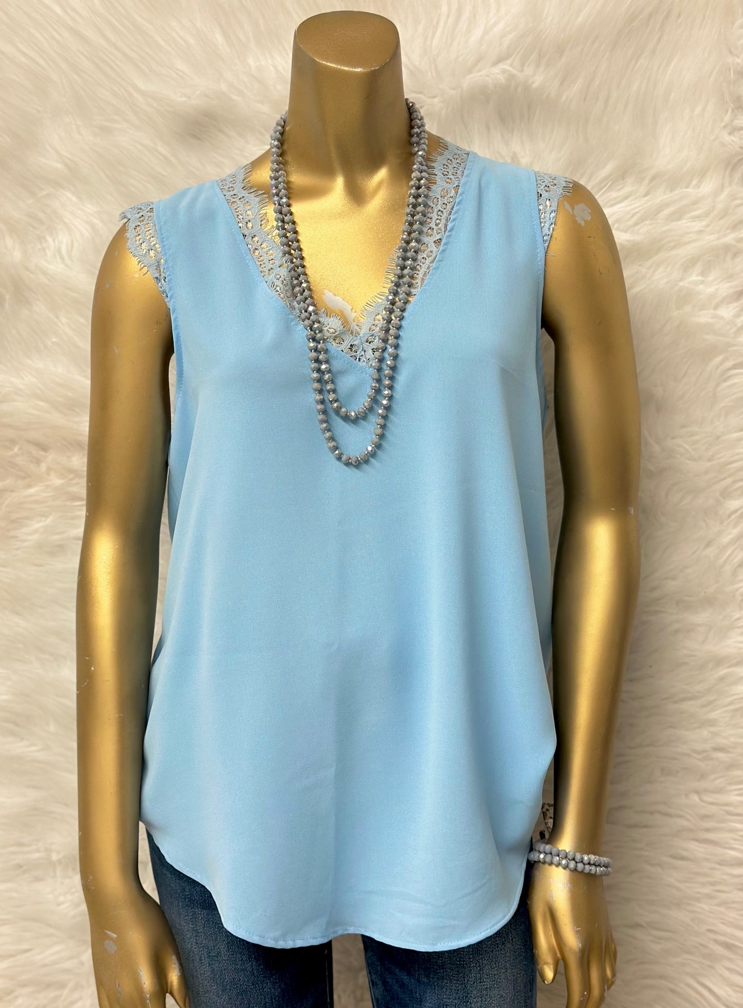 Baby Blue Lace Trim Tank Top