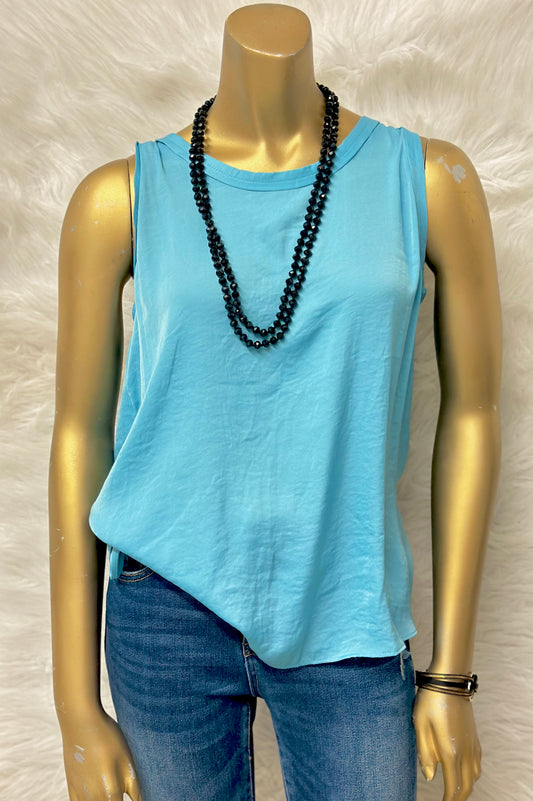 Baby Blue Silk Sleeveless Tank Top