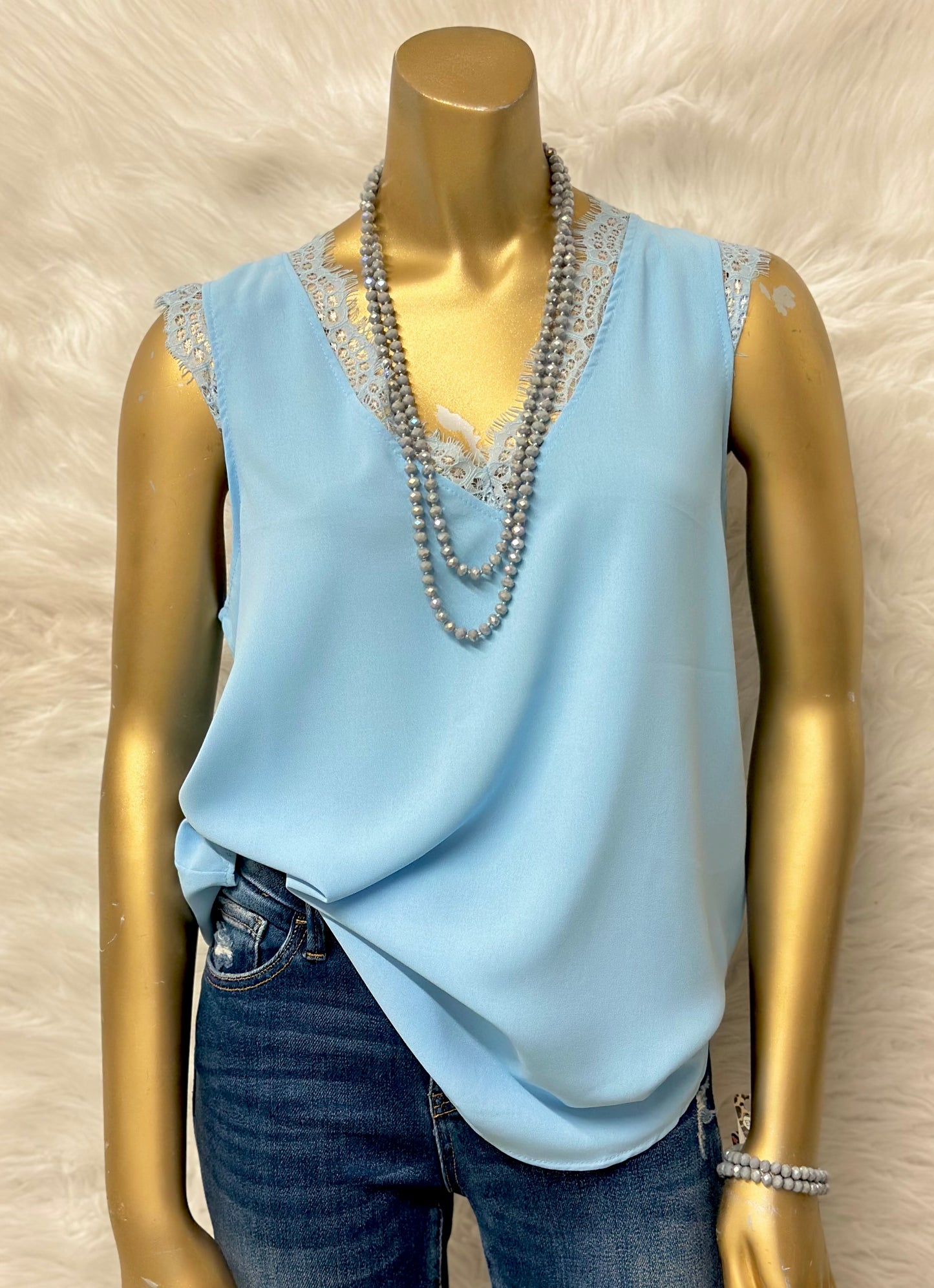 Baby Blue Lace Trim Tank Top