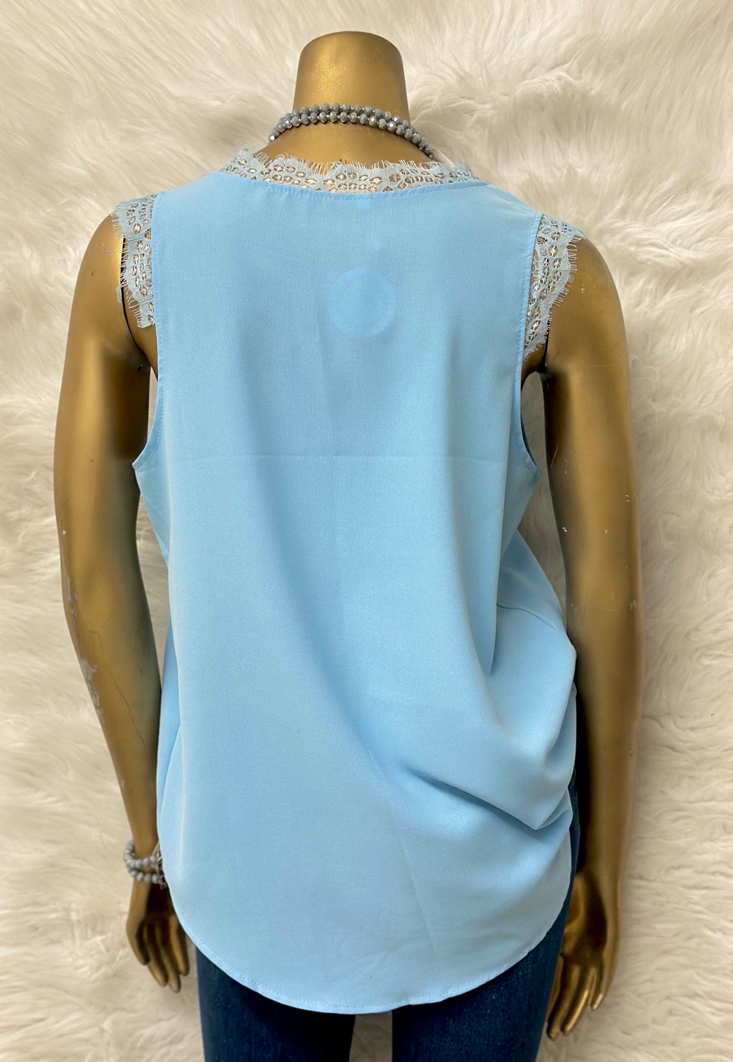 Baby Blue Lace Trim Tank Top