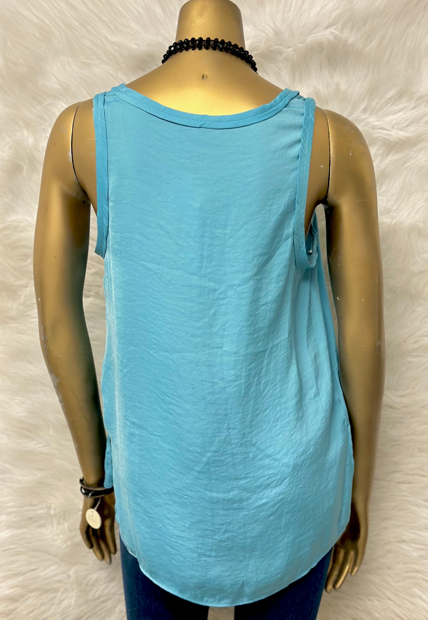 Baby Blue Silk Sleeveless Tank Top