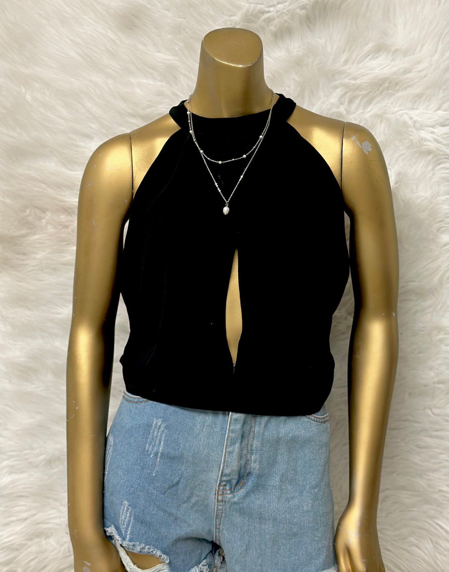 Black Tank Top With Open Front & Back