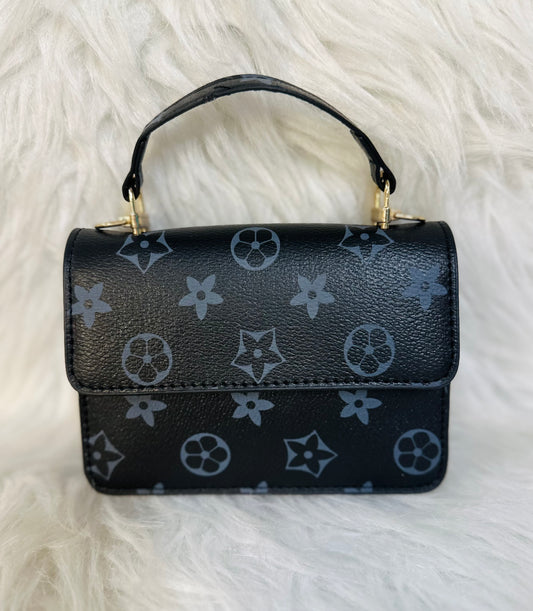 Girls Black & Grey Flower Crossbody Purse