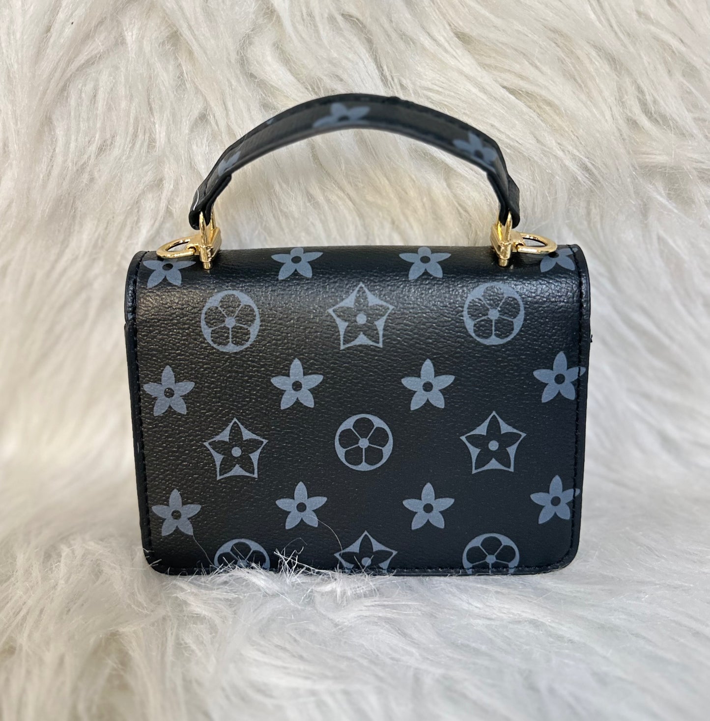 Girls Black & Grey Flower Crossbody Purse