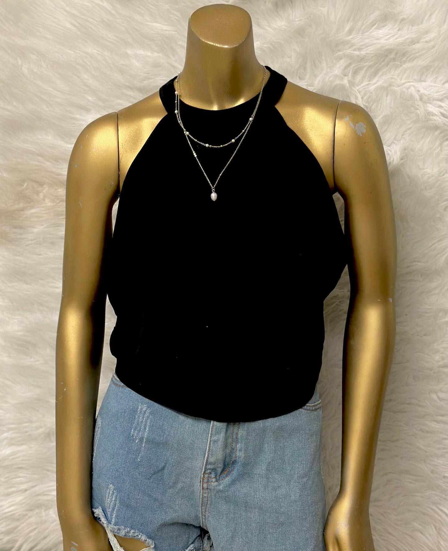 Black Tank Top With Open Front & Back