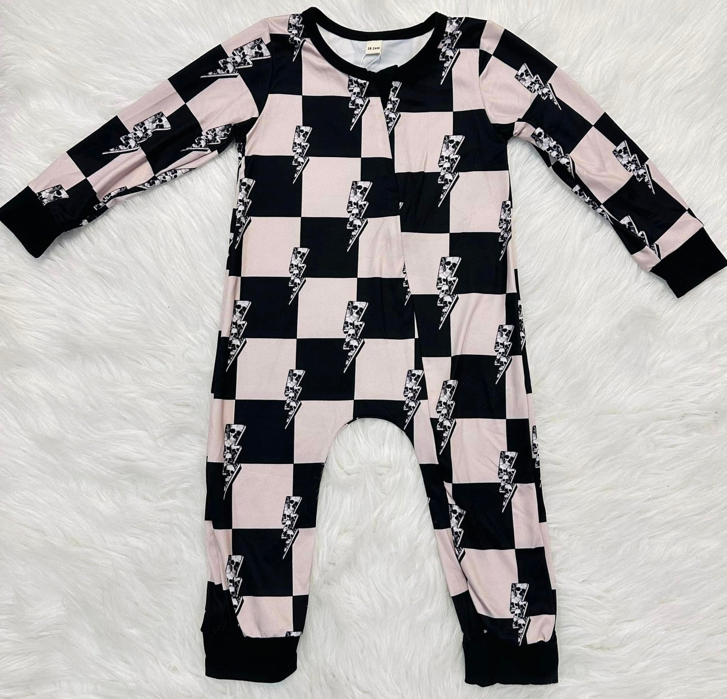 Checkered Lightning Skull Onesie