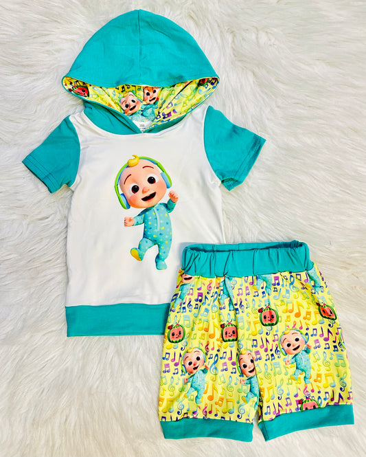 Cocomelon Hoodie 2 Piece Short Set