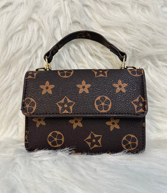 Girls Brown & Light Brown Flower Crossbody Purse