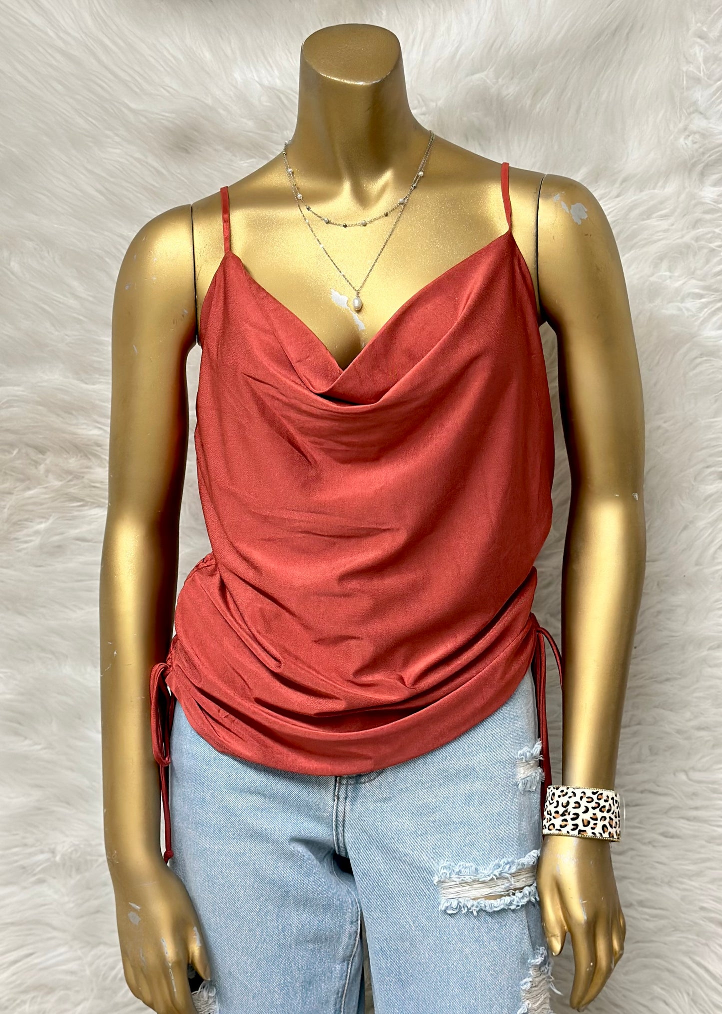 Plus Size Burnt Orange Draped Neck Tank