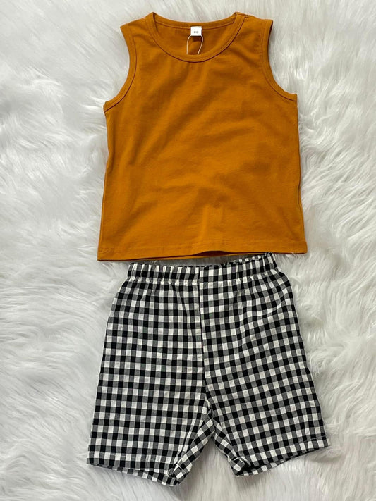 Burnt Orange Gingham Short Set