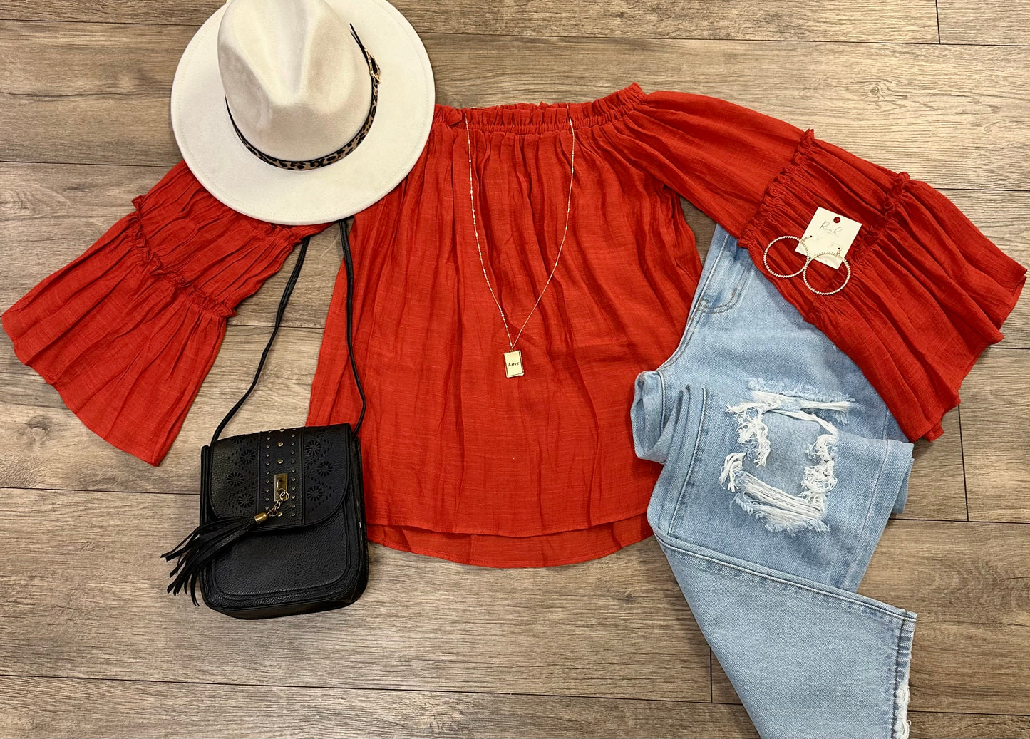 Off The Shoulder Burnt Orange Blouse