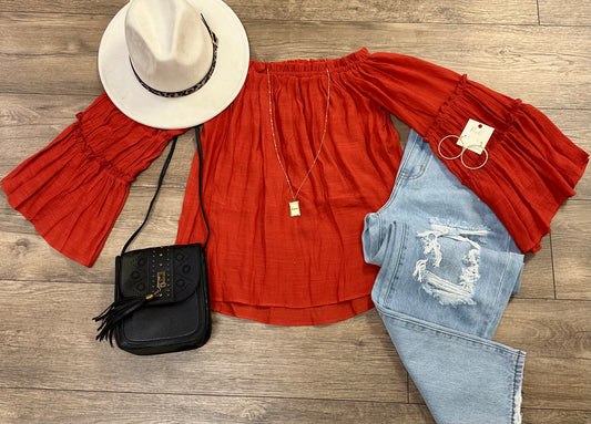 Off The Shoulder Burnt Orange Blouse