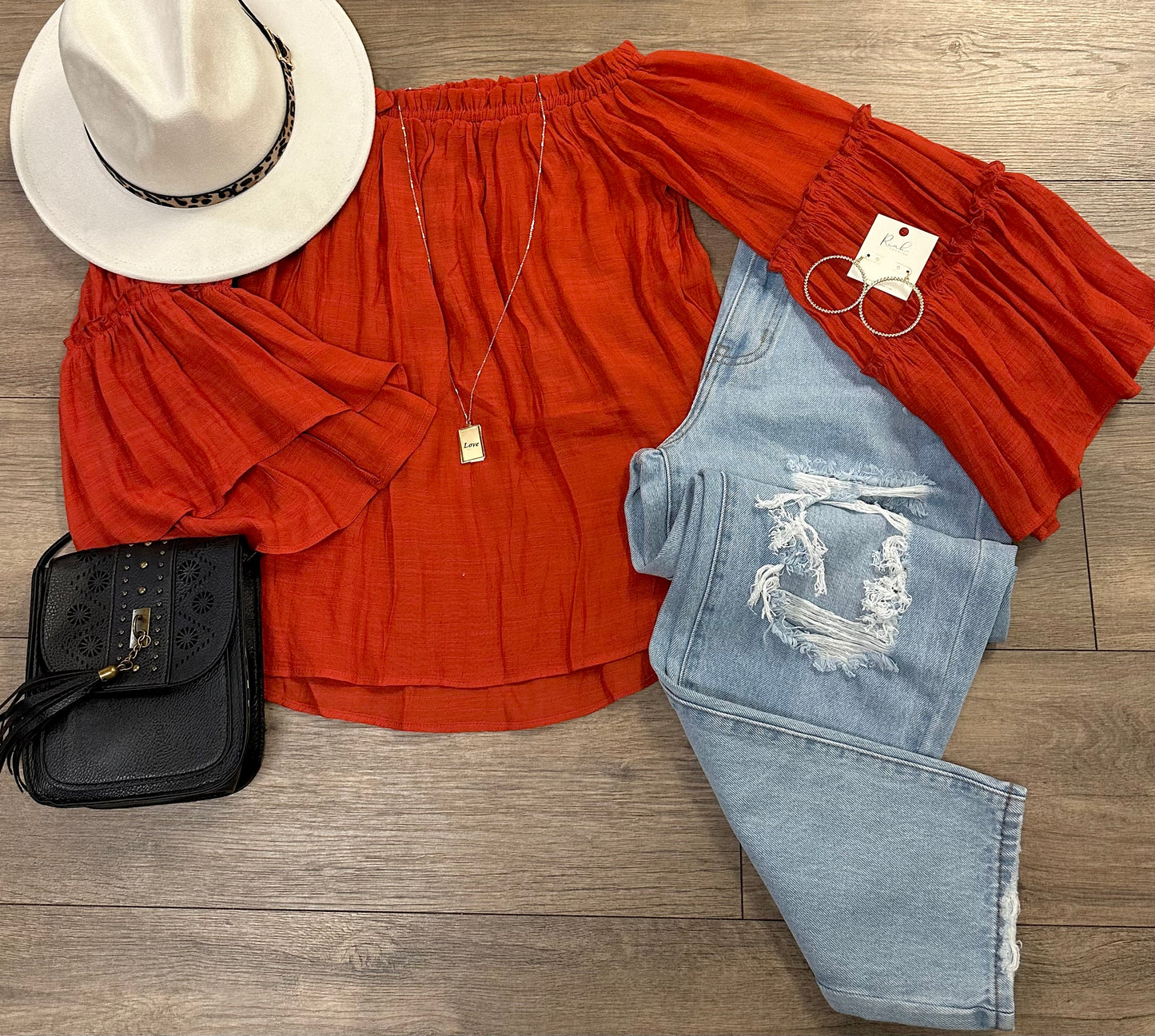 Off The Shoulder Burnt Orange Blouse