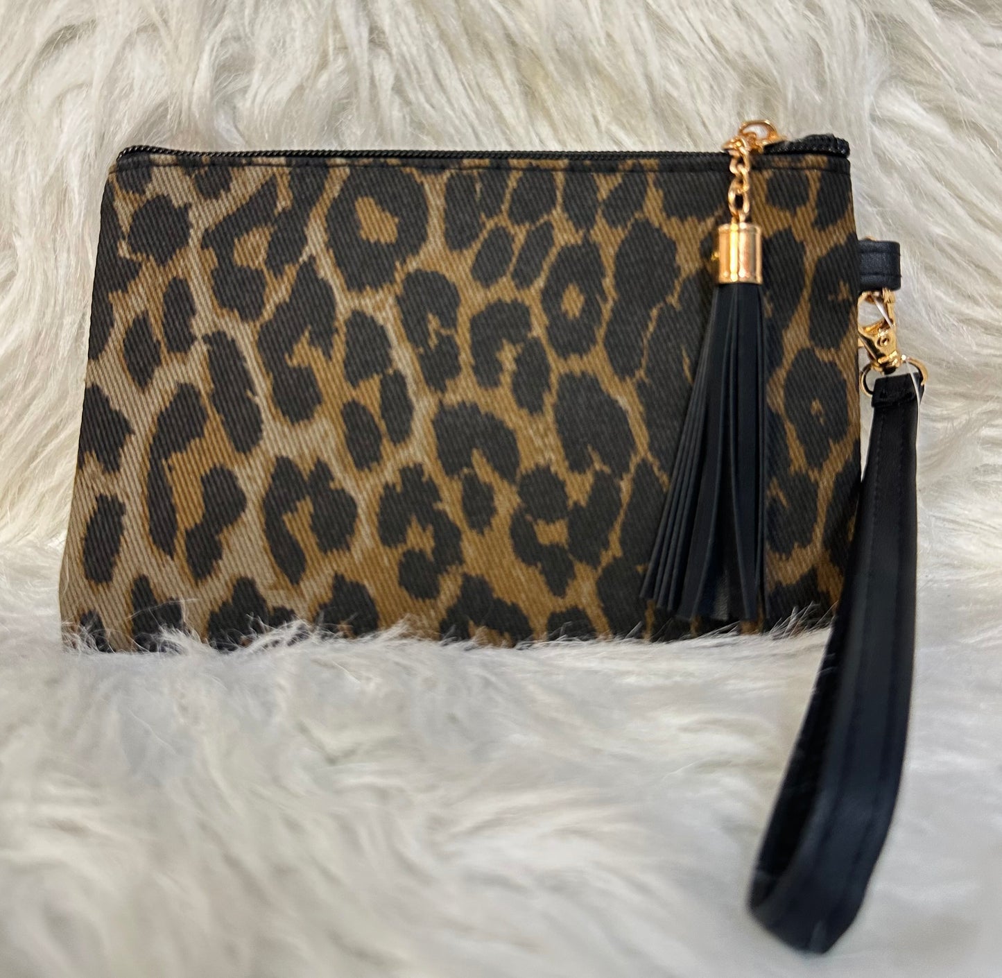 Brown & Black Leopard Print Wristlet