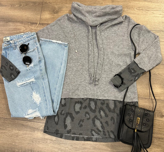 Grey Leopard Print Top