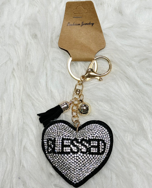 Heart "Blessed" Keychain With Tassel