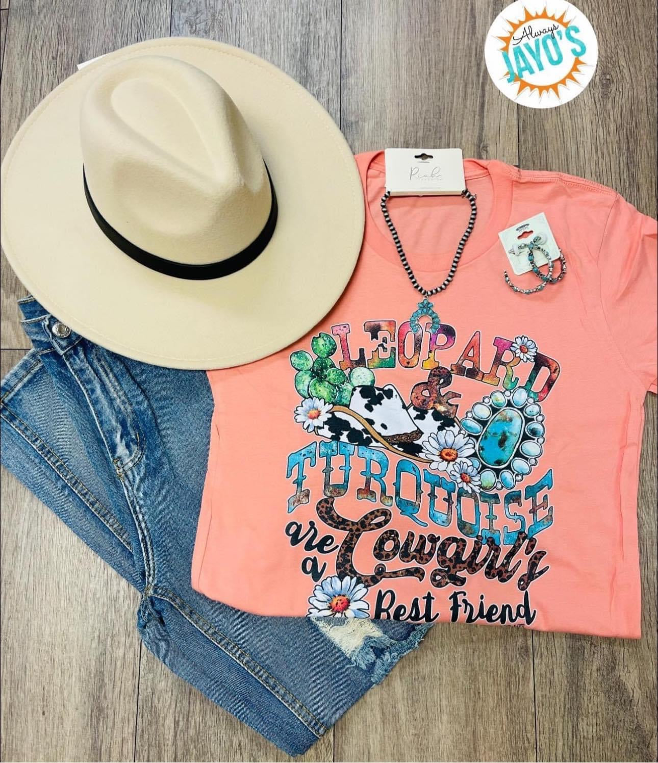 "Leopard & Turquoise Are A Cowgirl's Best Friend" Graphic T-Shirt