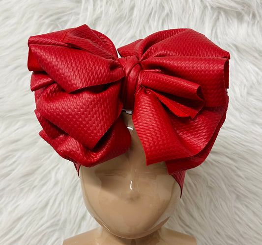 Red Leather Bow Head Wrap