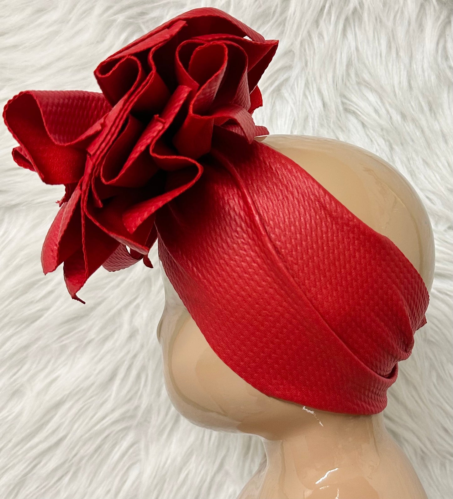 Red Leather Bow Head Wrap