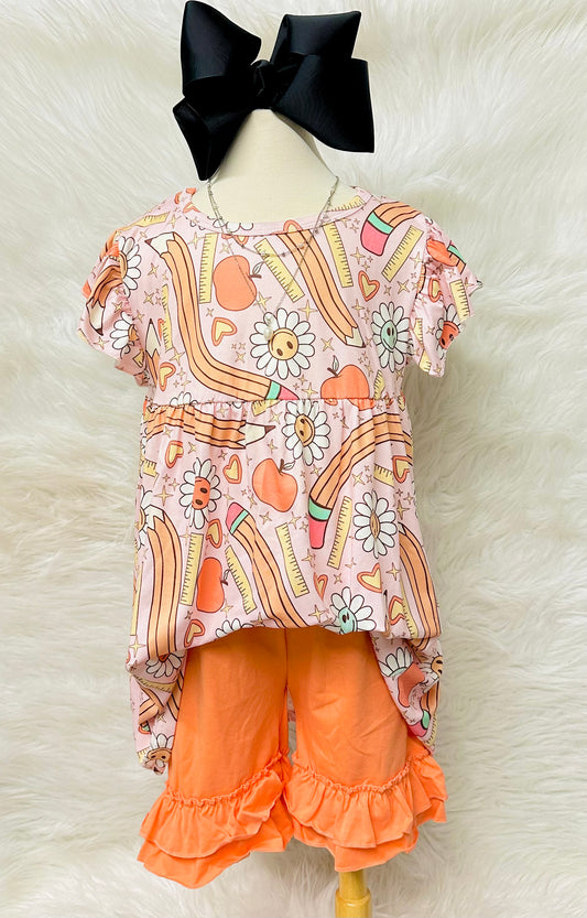 Back To School Orange Floral 2 Piece Set