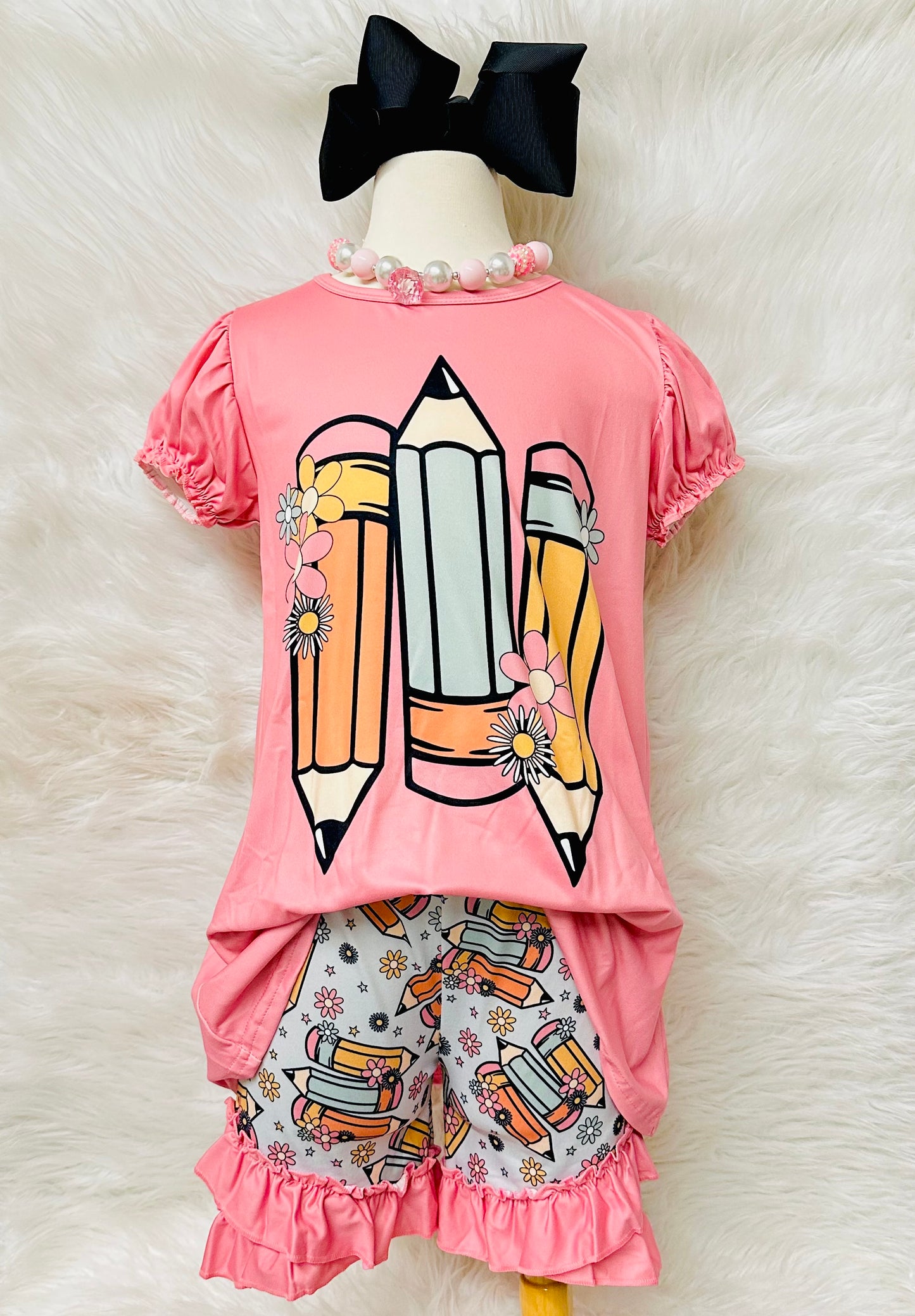 Pink Back To School Pencil Print 2 Piece Set