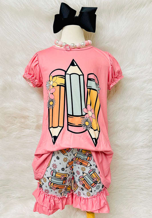 Pink Back To School Pencil Print 2 Piece Set