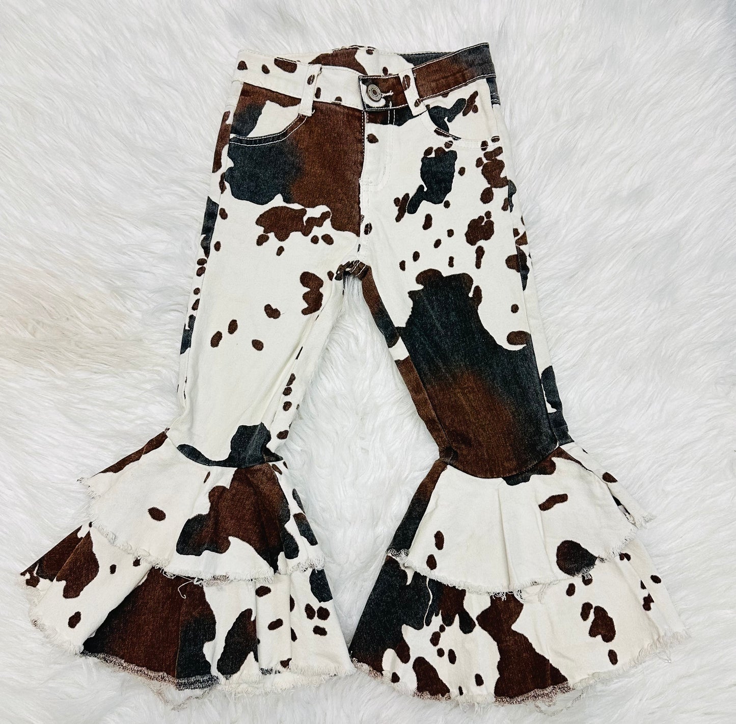 Black & Brown Cow Print Jean Bell Bottoms