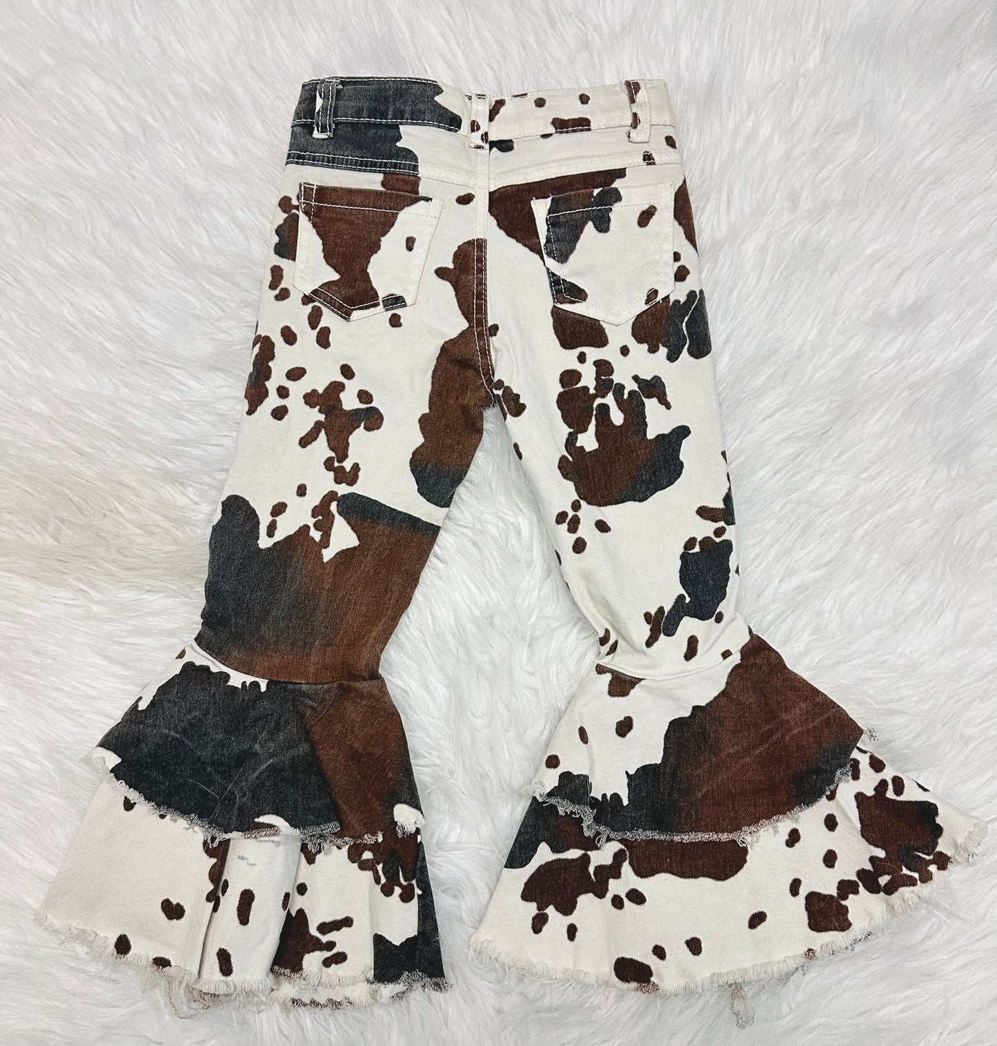 Black & Brown Cow Print Jean Bell Bottoms