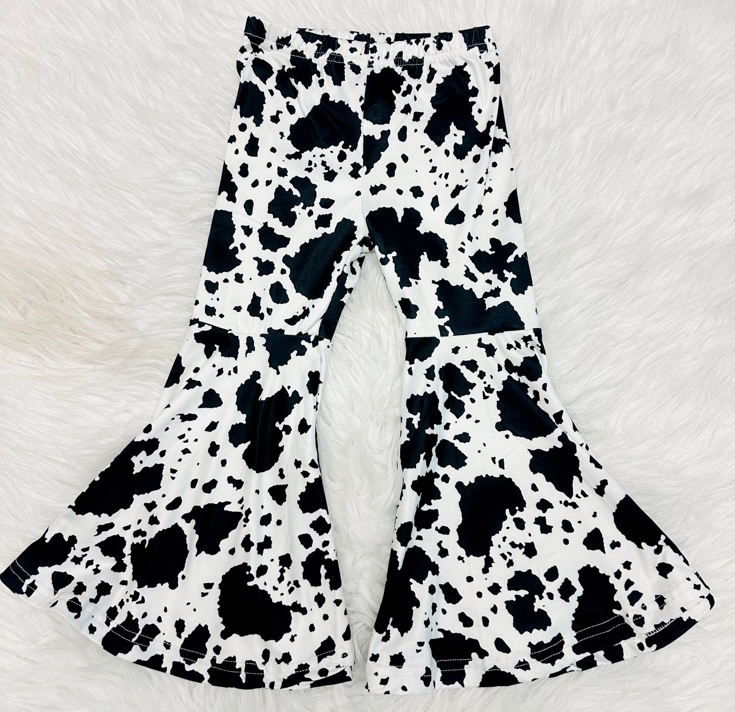 Black & White Cow Print Bell Bottom Pants