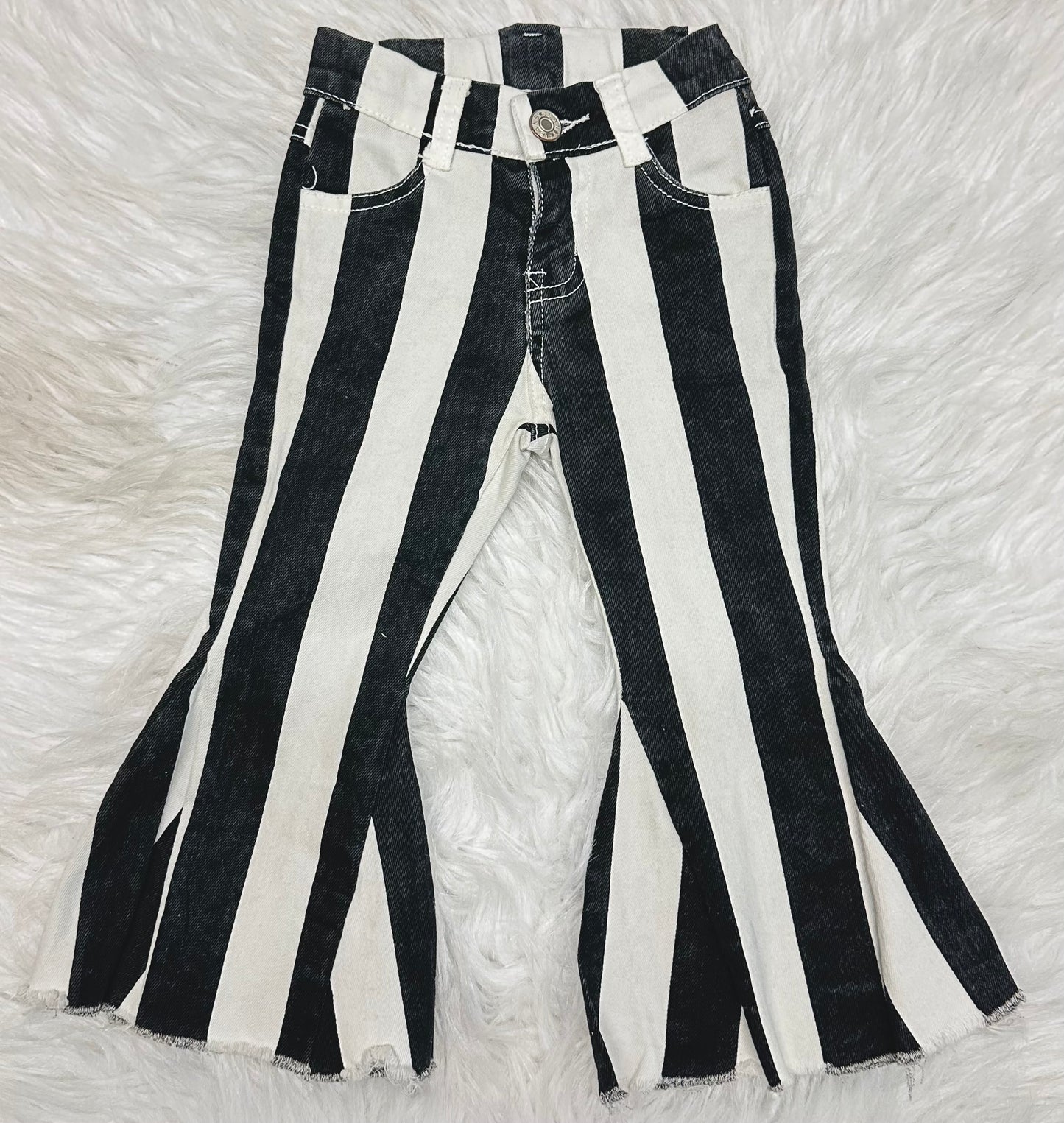 Black Striped Bell Bottom Jeans