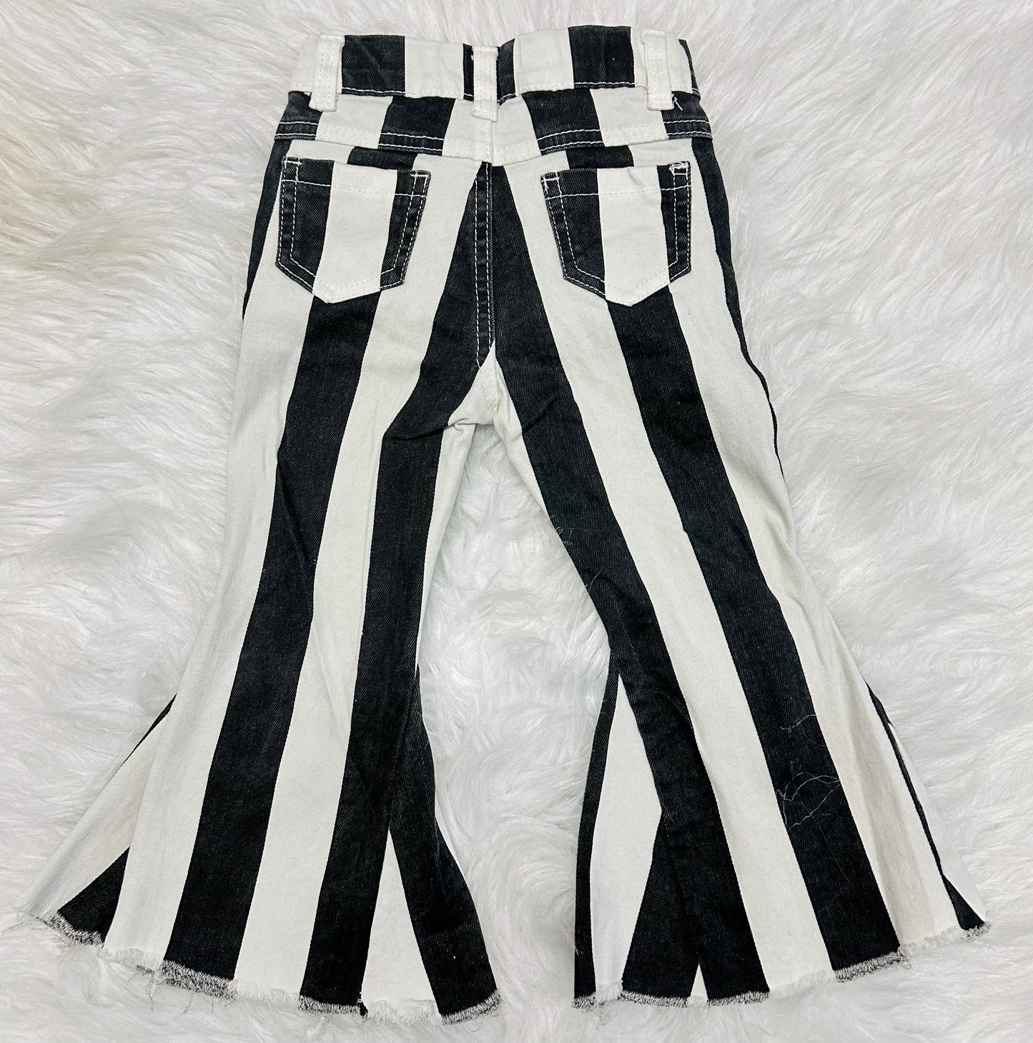 Black Striped Bell Bottom Jeans