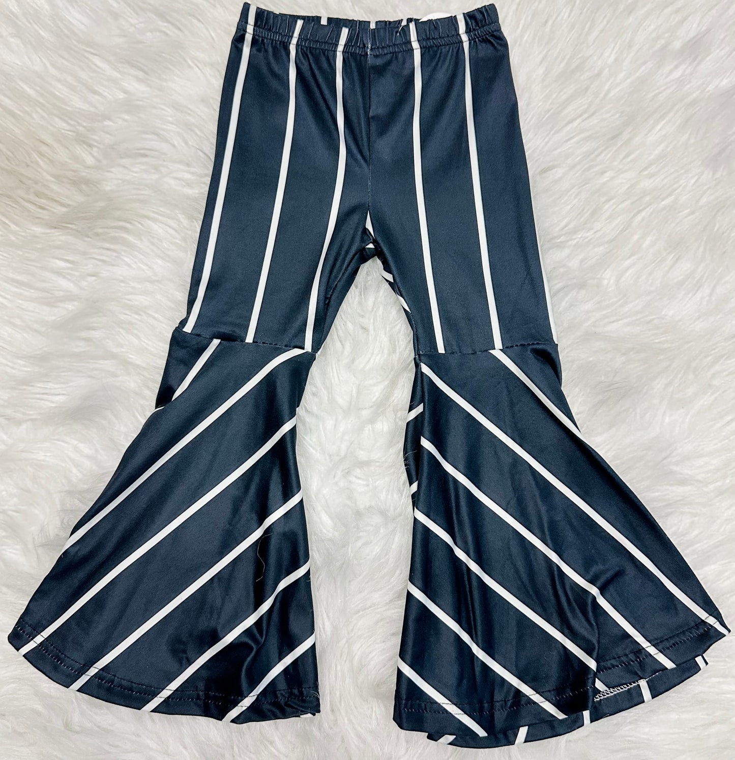 Black Light Washed Striped Bell Bottoms Pants