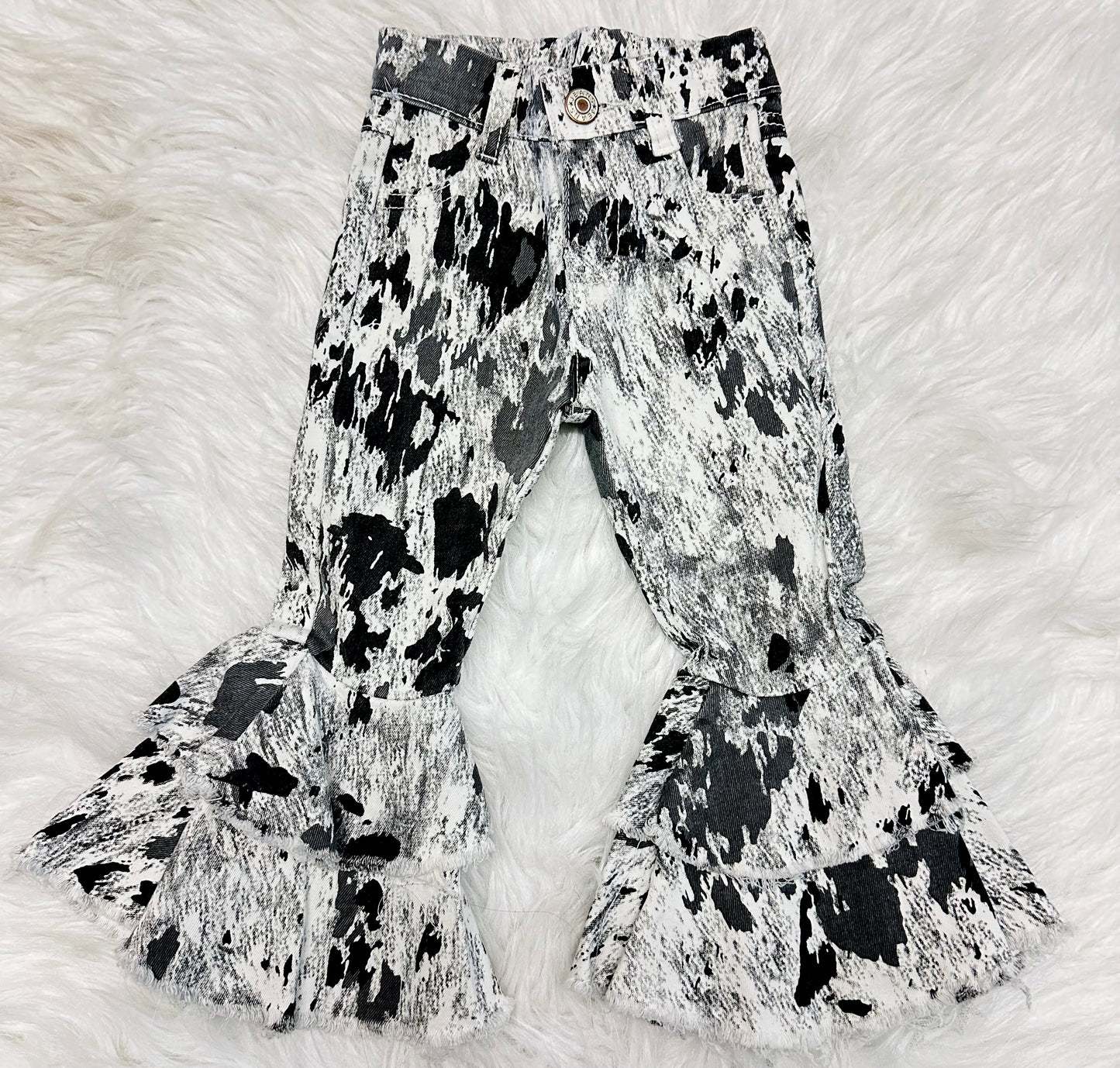 Tie Dye Black & Grey Bell Bottom Jeans