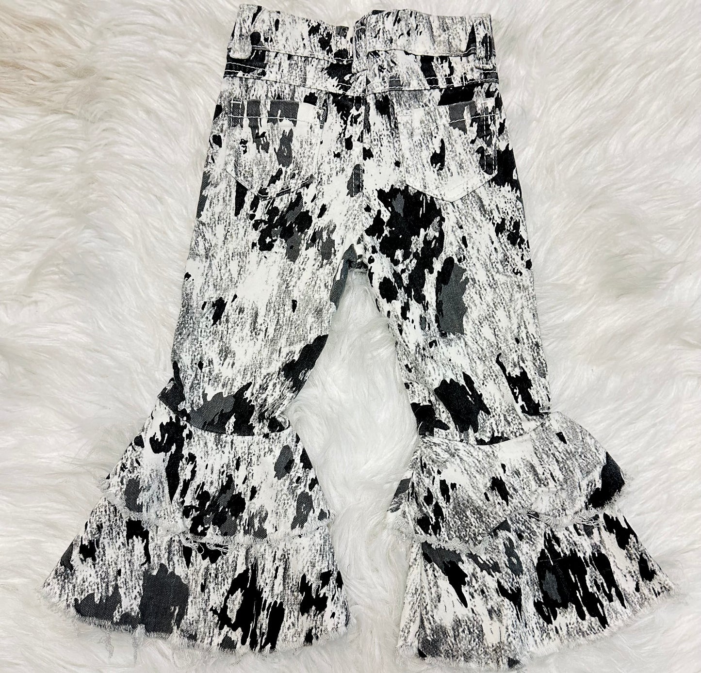 Tie Dye Black & Grey Bell Bottom Jeans