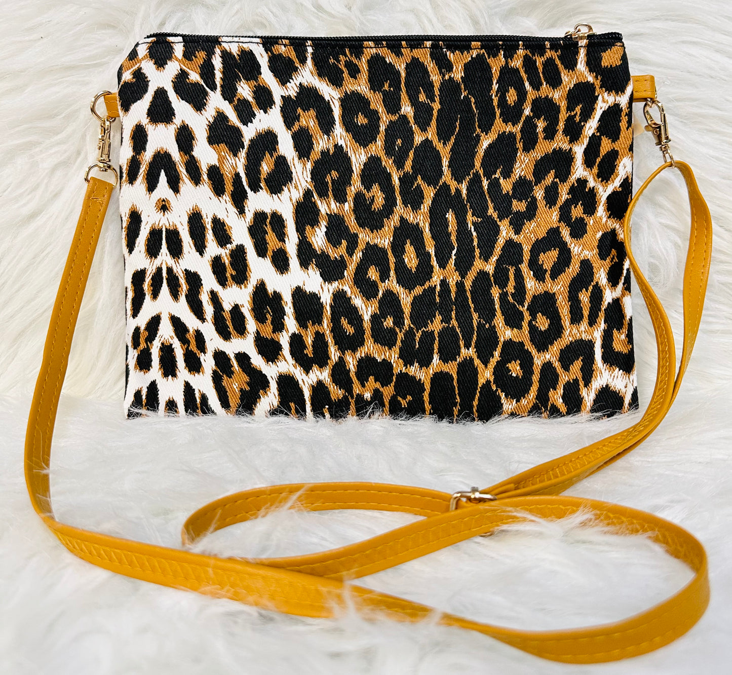 White & Gold Leopard Print Crossbody