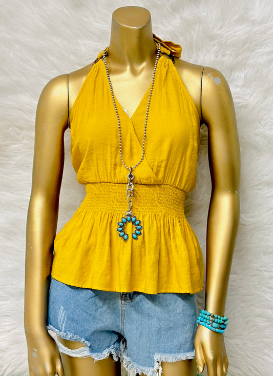 Mustard Tank Top With Open Back