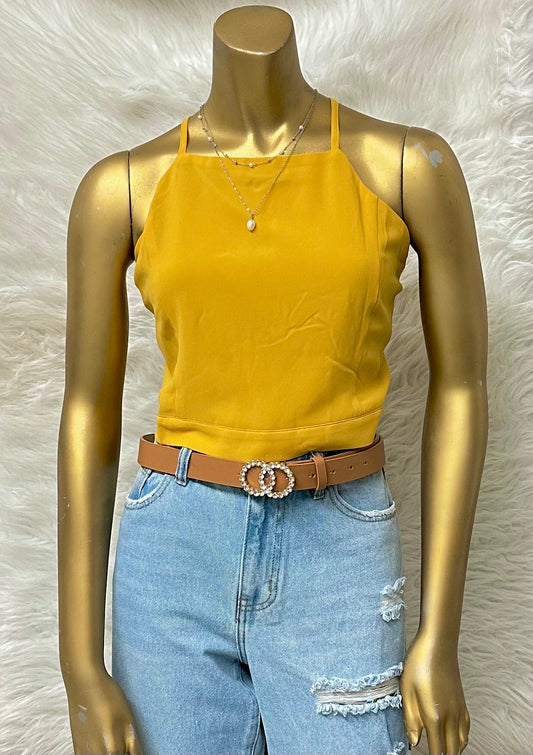 Plus Size Mustard Tank Top With Back Tie