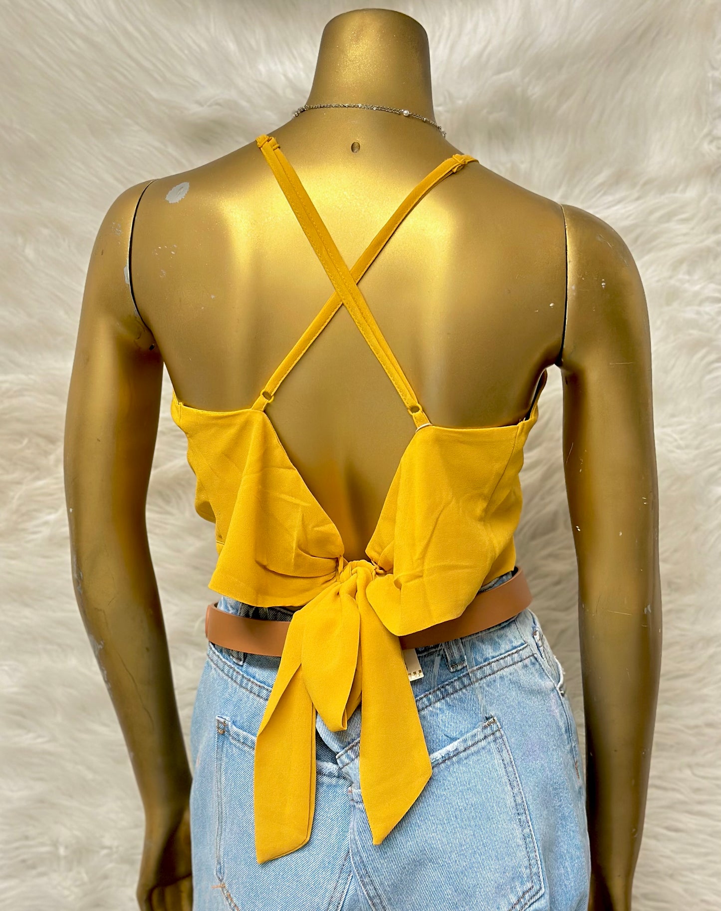 Plus Size Mustard Tank Top With Back Tie