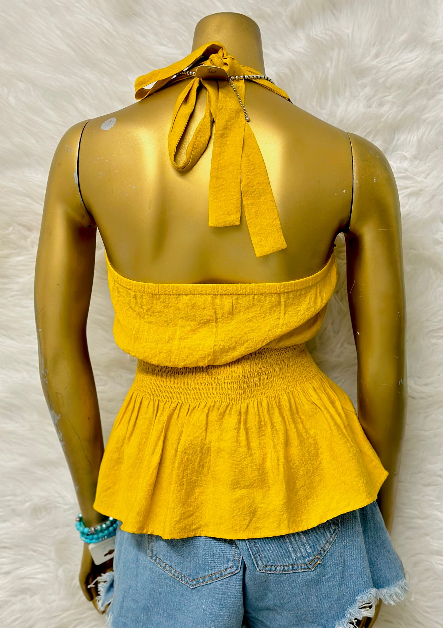 Mustard Tank Top With Open Back