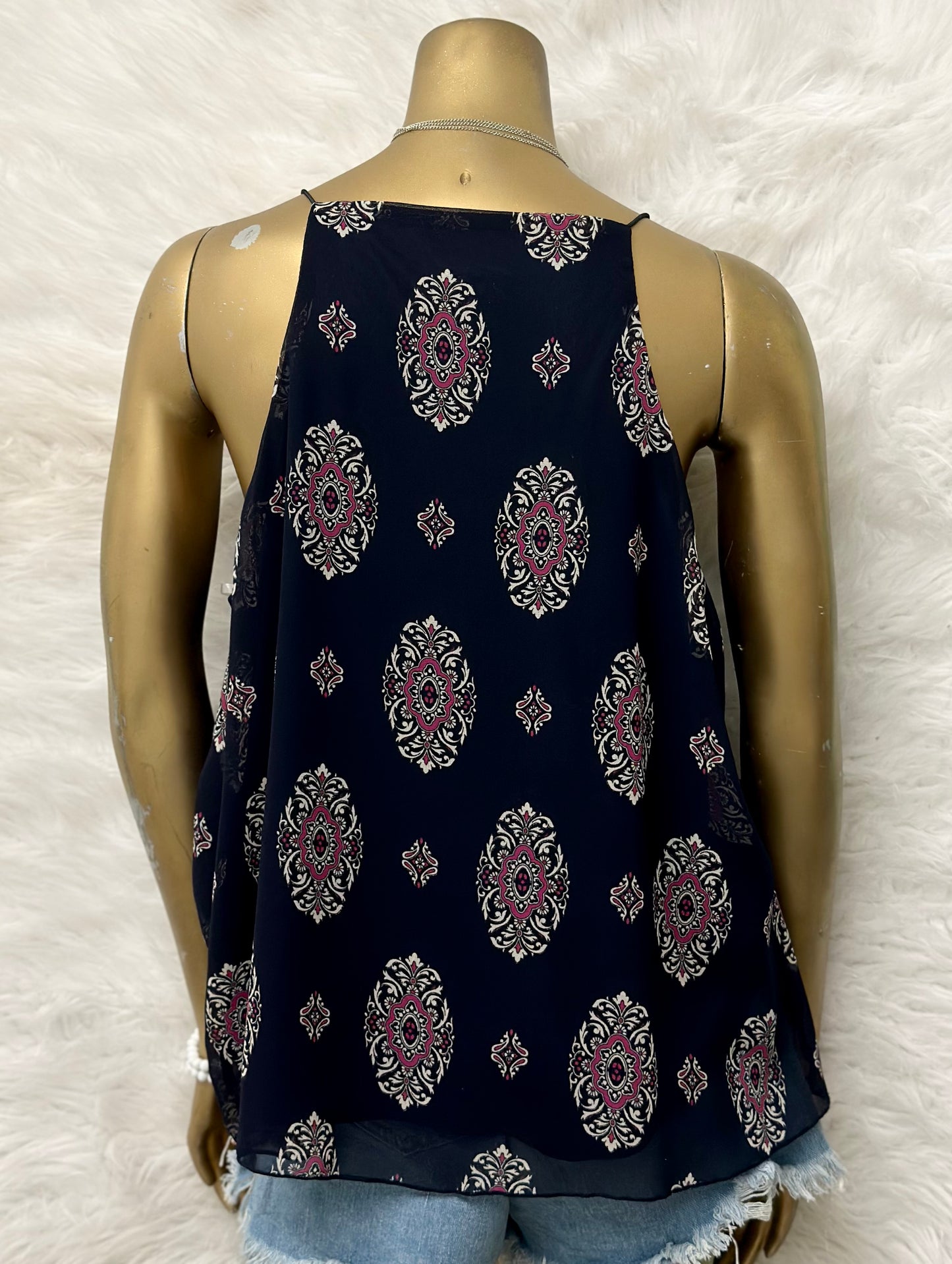 Navy Blue Plus Size Pattern Tank Top