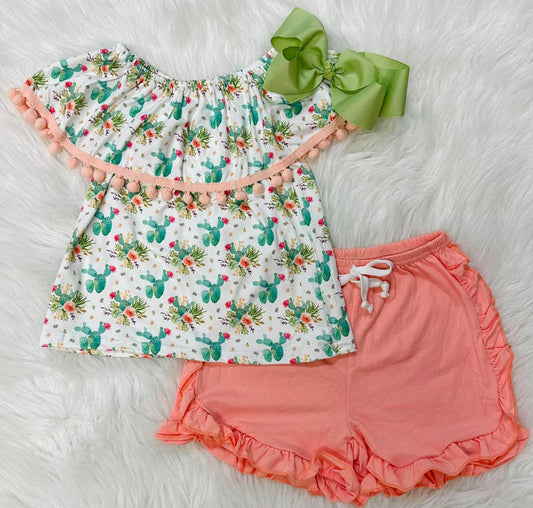 Pink Off The Shoulder Cactus Print 2 Piece Set