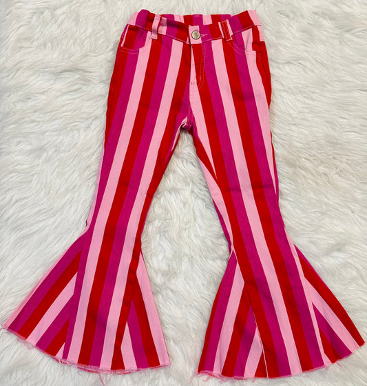 Pink & Red Striped Bell Bottoms