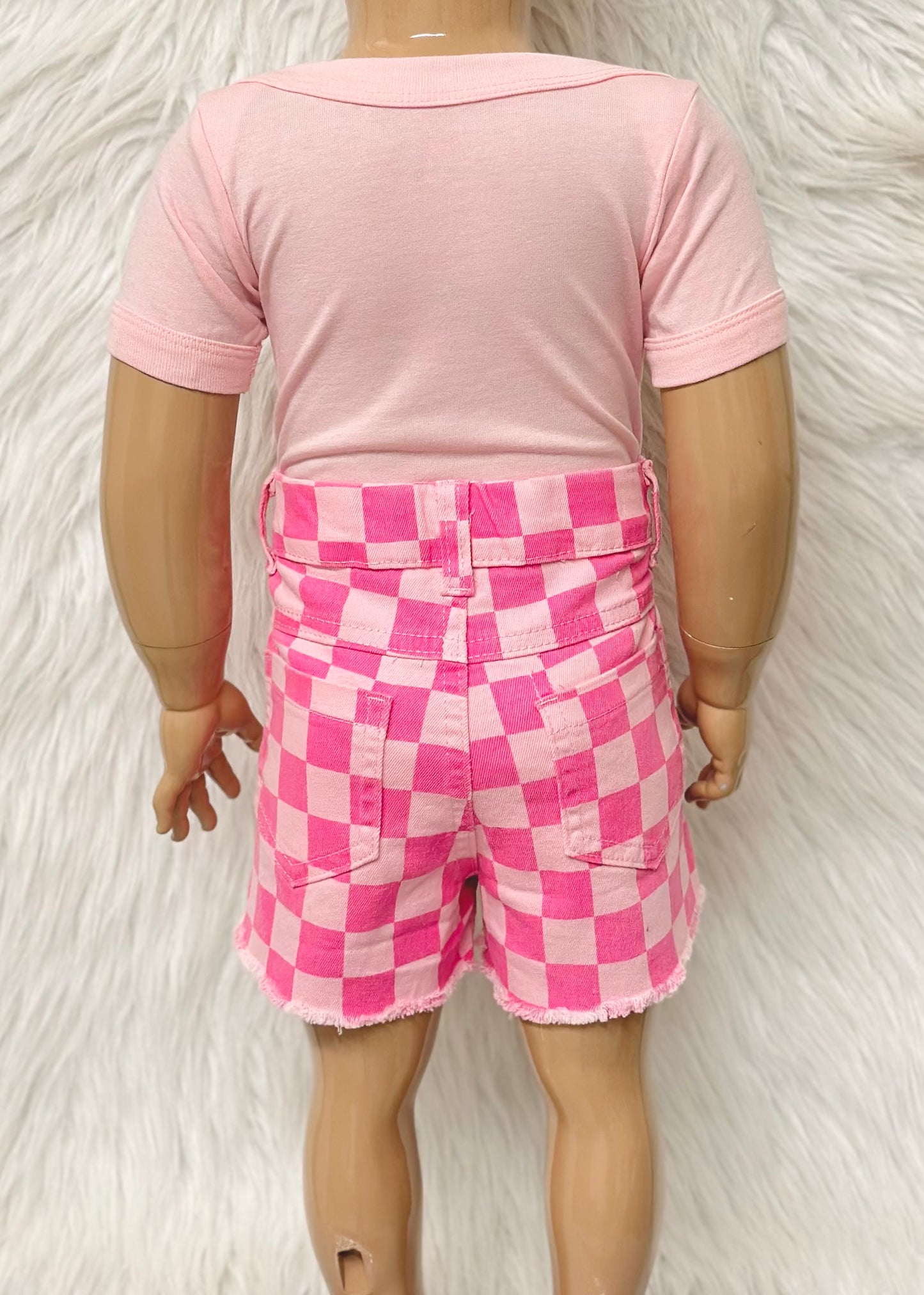 Pink Checkered Jean Shorts