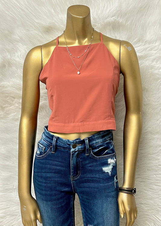 Plus Size Salmon Tank Top With Back Tie