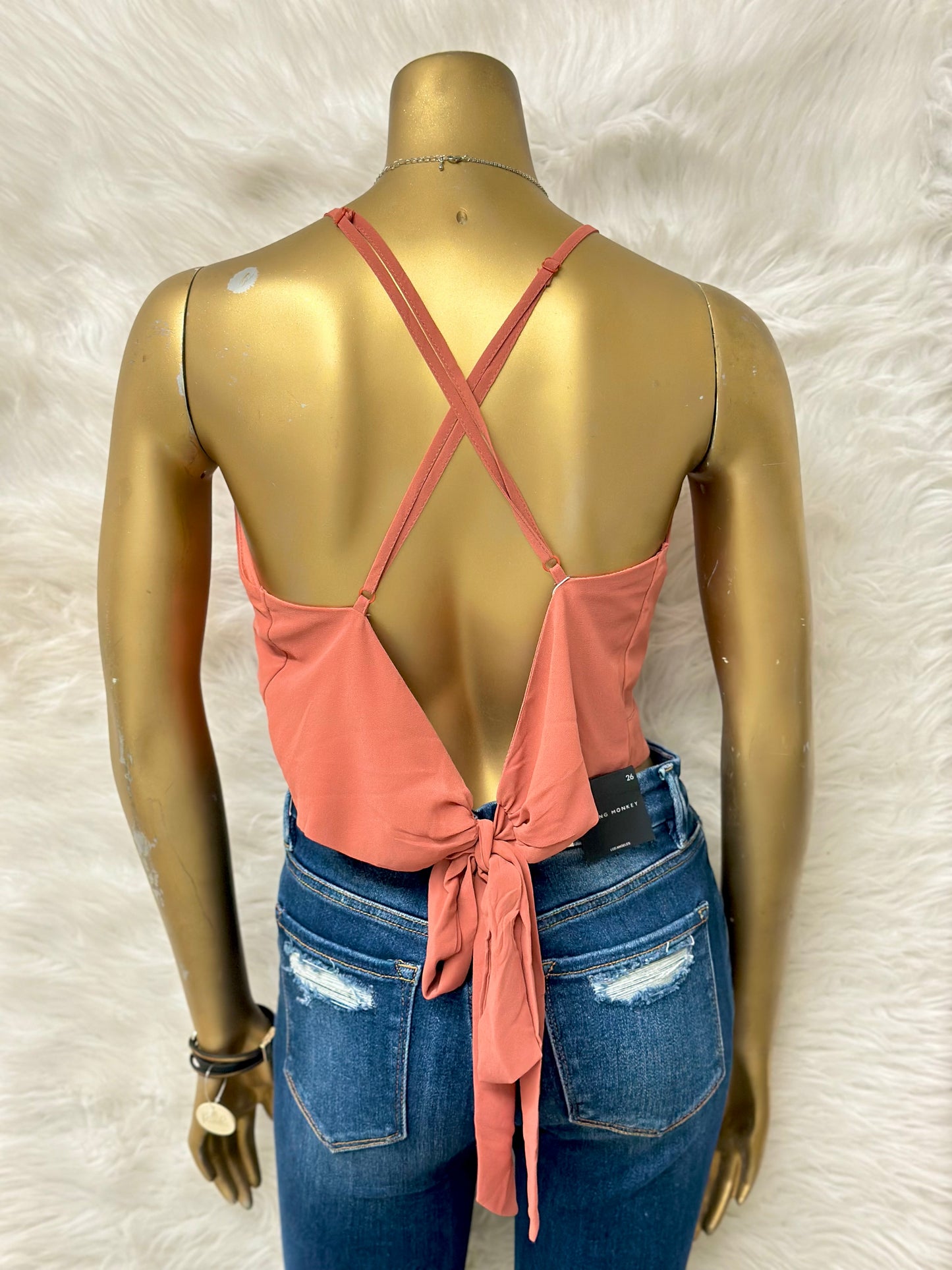 Plus Size Salmon Tank Top With Back Tie