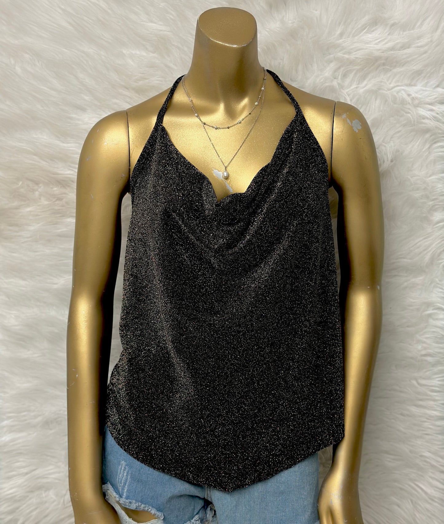 Plus Size Sparkly Draped Neck Cami Top