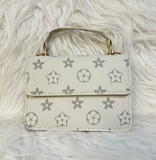 Girls White & Grey Flower Crossbody Purse