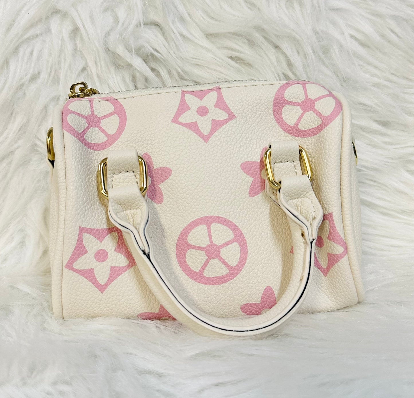 Girls White And Pink Flower Crossbody Purse