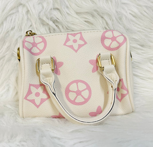 Girls White And Pink Flower Crossbody Purse