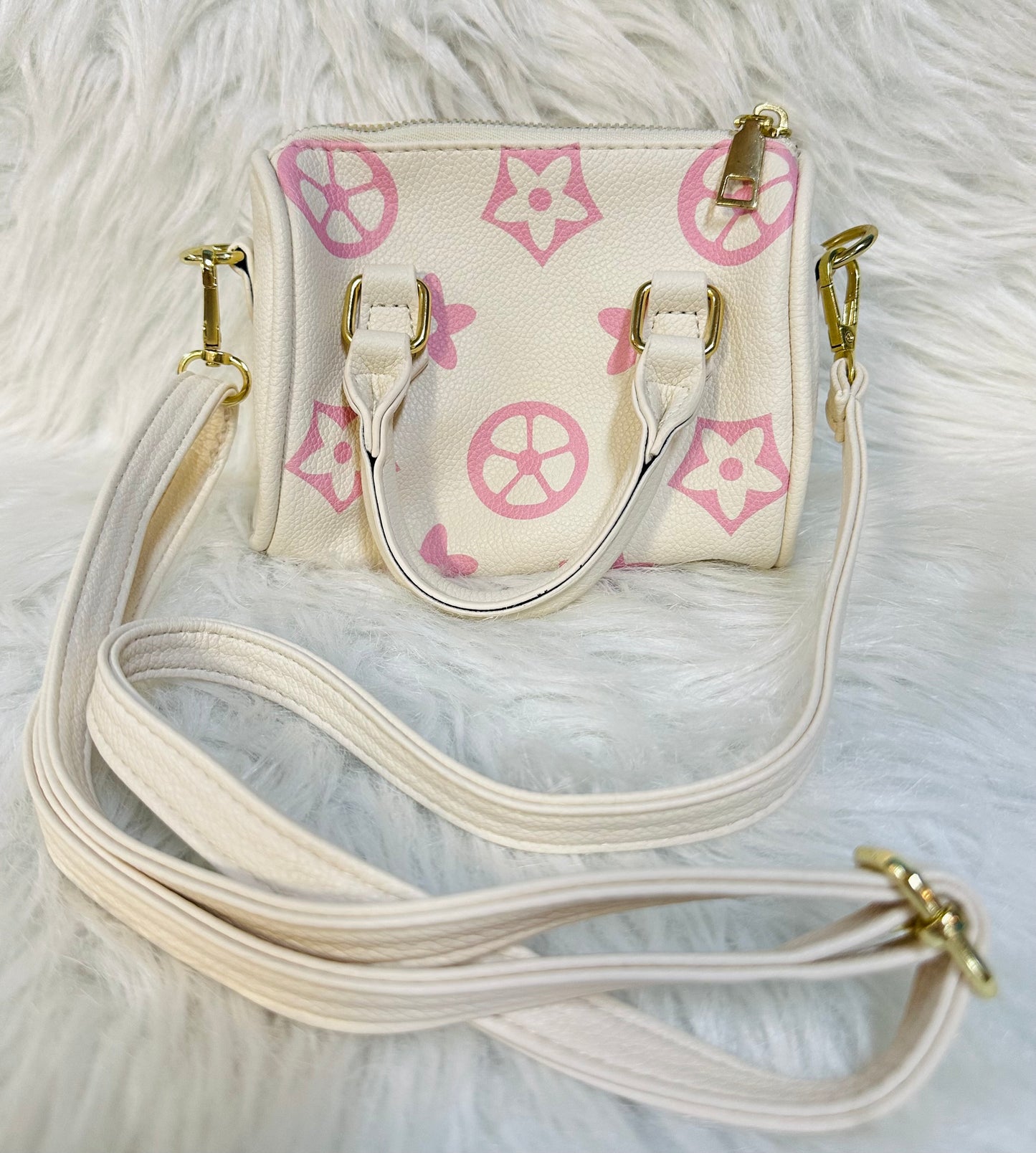 Girls White And Pink Flower Crossbody Purse